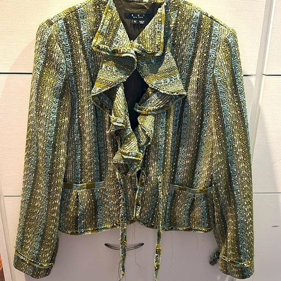 ECI Green Bouclè ruffle jacket size 10 - Picture 1 of 5